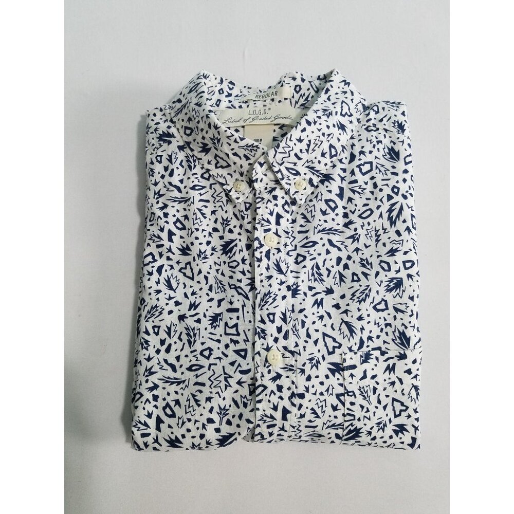 H&M Men’s White Blue Geometrical Pattern Long Sleeve Button Up Shirt Size M 159 - Picture 8 of 10